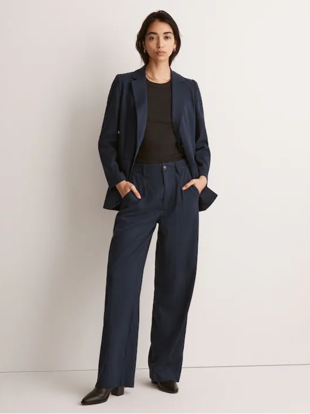 Madewell The Neale Straight-Leg Pant in Drapeweave in Deep Indigo size 8